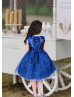 Royal Blue Rosette Organza Sparkly Flower Girl Dress